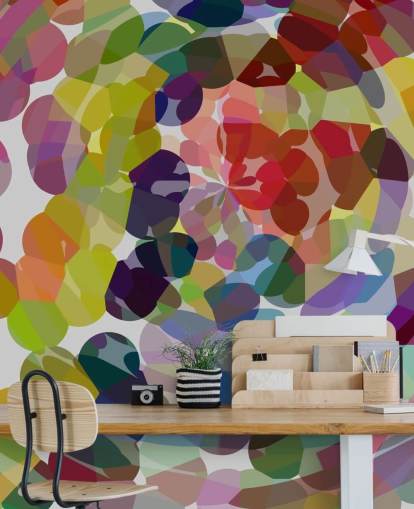 Mural de pared abstracto con espirales o círculos coloridos