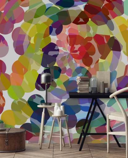 Mural de pared abstracto con espirales o círculos coloridos