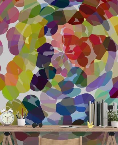 Mural de pared abstracto con espirales o círculos coloridos