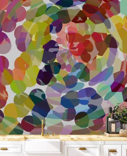 Mural de pared abstracto con espirales o círculos coloridos