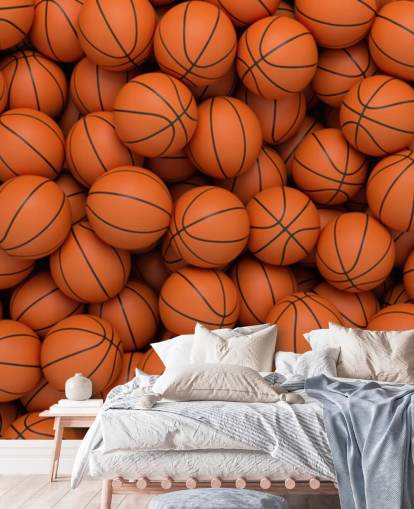 mural de papel pintado de baloncesto naranja llamado Basketballs
