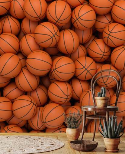 mural de papel pintado de baloncesto naranja llamado Basketballs
