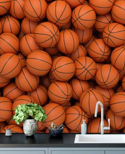 mural de papel pintado de baloncesto naranja llamado Basketballs