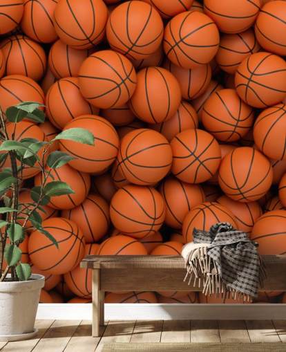 oranje basketbalbehang muurschildering genaamd Basketballs oranje basketbalbehang muurschildering genaamd Basketballs