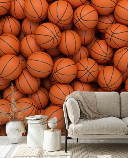 mural de papel pintado de baloncesto naranja llamado Basketballs mural de papel pintado de baloncesto naranja llamado Basketballs
