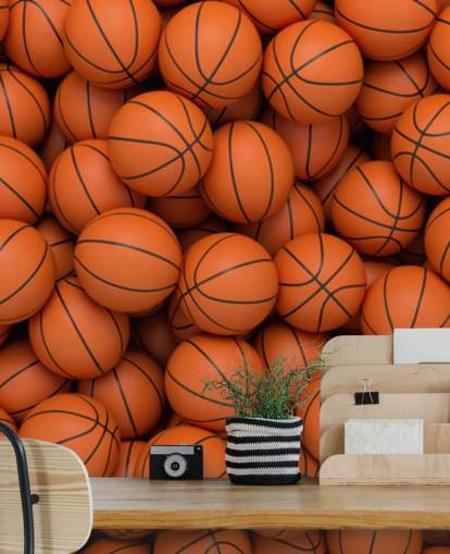 mural de papel pintado de baloncesto naranja llamado Basketballs