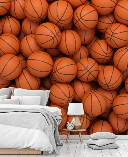 mural de papel pintado de baloncesto naranja llamado Basketballs