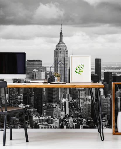 Papel pintado del horizonte de Nueva York en blanco y negro