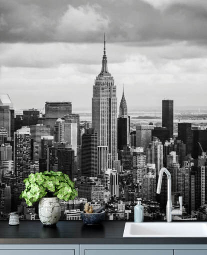 Papel pintado del horizonte de Nueva York en blanco y negro