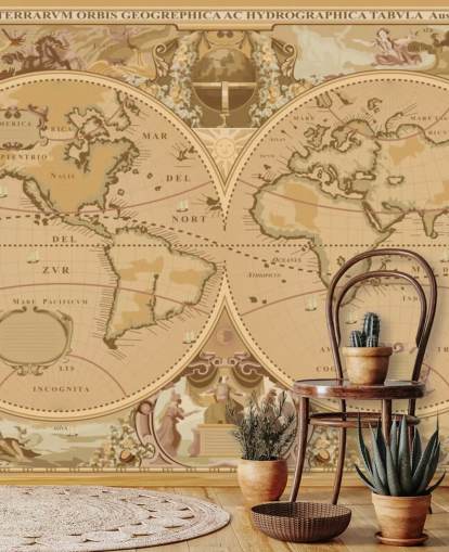 antique style global map wallpaper