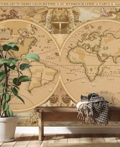 antique style global map wallpaper