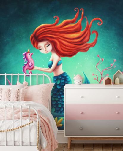 red haired mermaid with seahorse wallpaper red haired mermaid with seahorse wallpaper