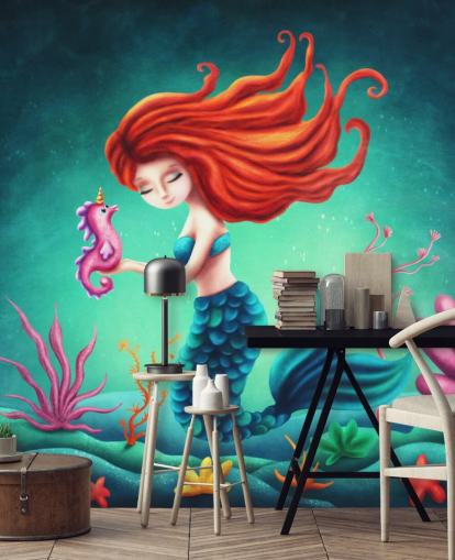 red haired mermaid with seahorse wallpaper red haired mermaid with seahorse wallpaper