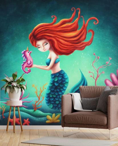 red haired mermaid with seahorse wallpaper red haired mermaid with seahorse wallpaper