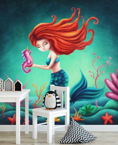 red haired mermaid with seahorse wallpaper red haired mermaid with seahorse wallpaper