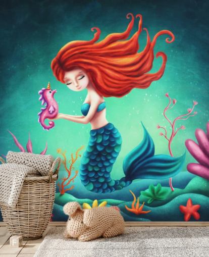 red haired mermaid with seahorse wallpaper red haired mermaid with seahorse wallpaper
