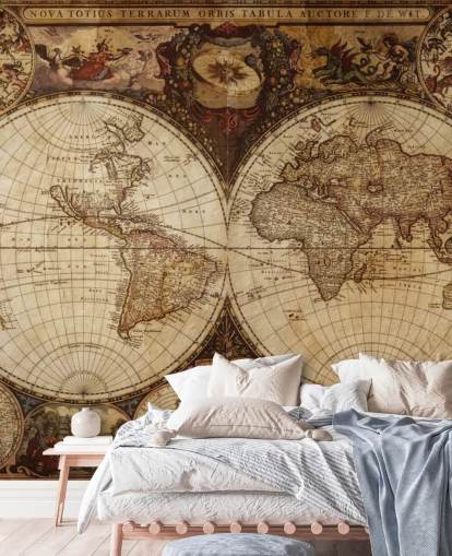 brown custom world map wallpaper mural called Vintage World Map for home offices and bedrooms
