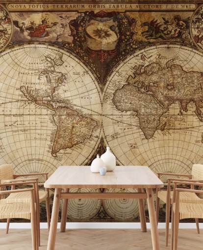brown custom world map wallpaper mural called Vintage World Map for home offices and bedrooms