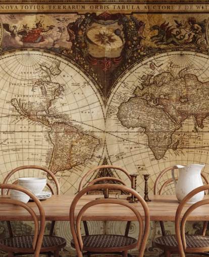brown custom world map wallpaper mural called Vintage World Map for home offices and bedrooms