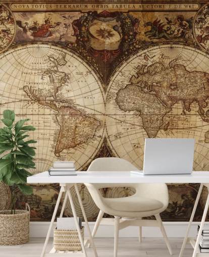 carta da parati murale marrone personalizzata con mappa del mondo chiamata Vintage World Map per casa, uffici e camere da letto carta da parati murale marrone personalizzata con mappa del mondo chiamata Vintage World Map per casa, uffici e camere da letto