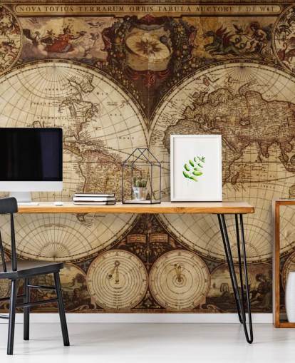 mural de papel de parede marrom personalizado do mapa-múndi chamado Vintage World Map para residências, escritórios e quartos mural de papel de parede marrom personalizado do mapa-múndi chamado Vintage World Map para residências, escritórios e quartos