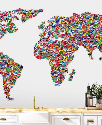 Mapa do mundo feito de papel de parede de bandeiras Mapa do mundo feito de papel de parede de bandeiras