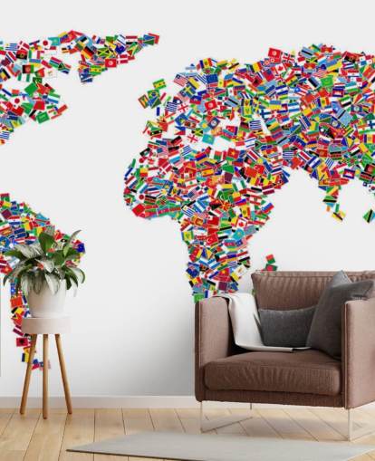 Mapa do mundo feito de papel de parede de bandeiras
