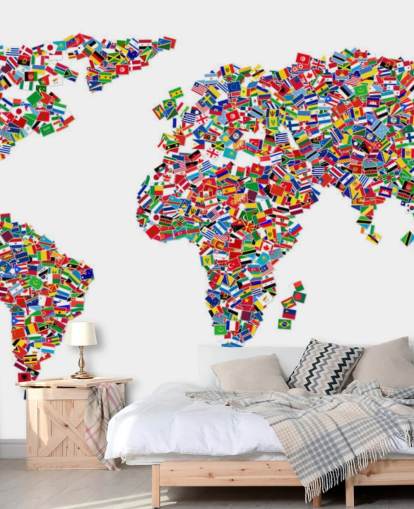 Mapa do mundo feito de papel de parede de bandeiras Mapa do mundo feito de papel de parede de bandeiras