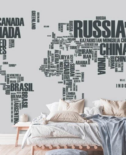World Map Word Cloud Mural Wallpaper