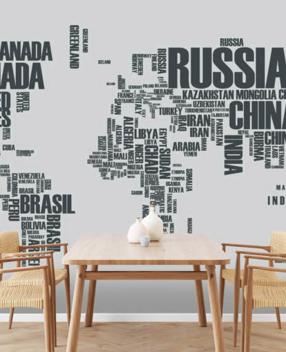 World Map Word Cloud Mural Wallpaper