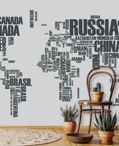 Fondo de pantalla mural de nube de palabras con mapa mundial