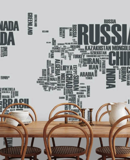 World Map Word Cloud Mural Wallpaper