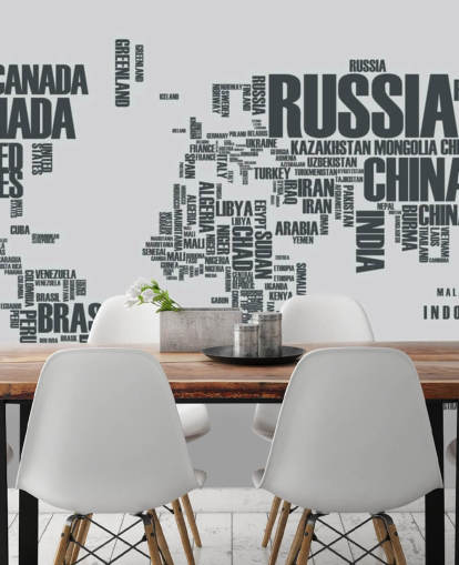 Carta da parati murale con nuvole di parole con mappa del mondo