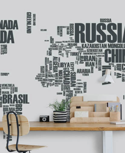 Wandtapete „World Map Word Cloud“