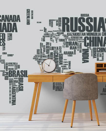 Fondo de pantalla mural de nube de palabras con mapa mundial