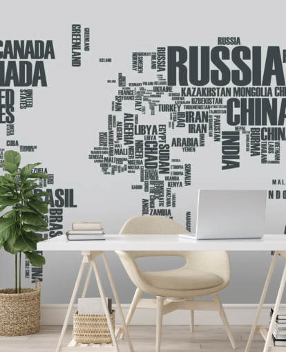 Wandtapete „World Map Word Cloud“