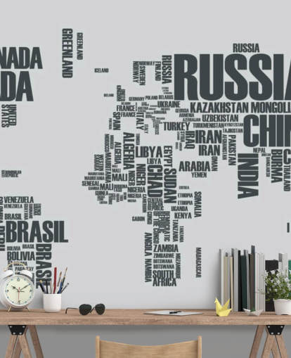 Papier peint mural Word Cloud avec carte du monde Papier peint mural Word Cloud avec carte du monde