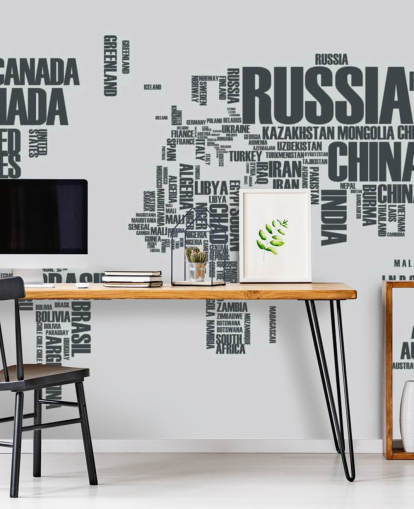 World Map Word Cloud Mural Wallpaper