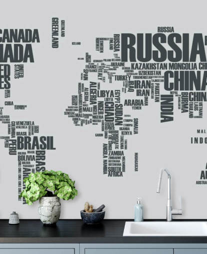 Papel de parede do mural World Map Word Cloud