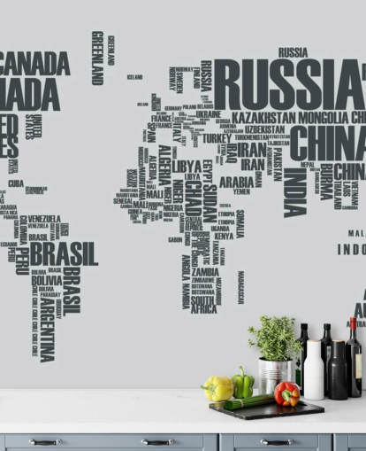 Fondo de pantalla mural de nube de palabras con mapa mundial