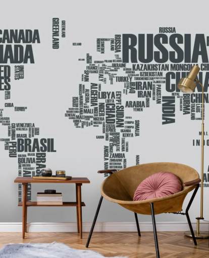 Maailmankartta Word Cloud -seinämaalaus taustakuva