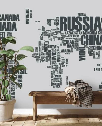 Maailmankartta Word Cloud -seinämaalaus taustakuva