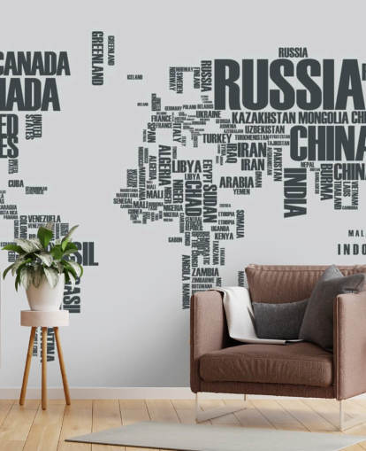 Wandtapete „World Map Word Cloud“