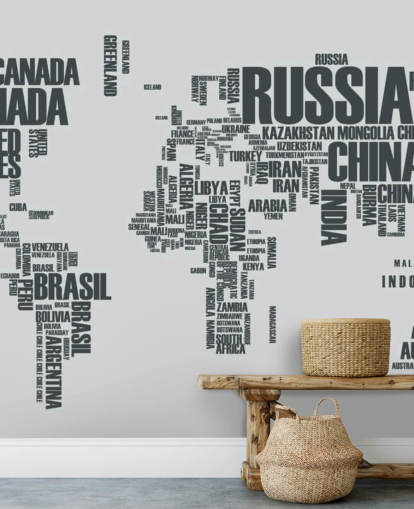 Fondo de pantalla mural de nube de palabras con mapa mundial