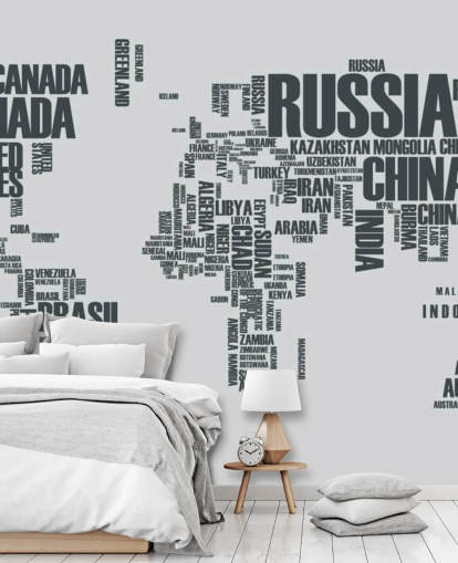 World Map Word Cloud Mural Wallpaper