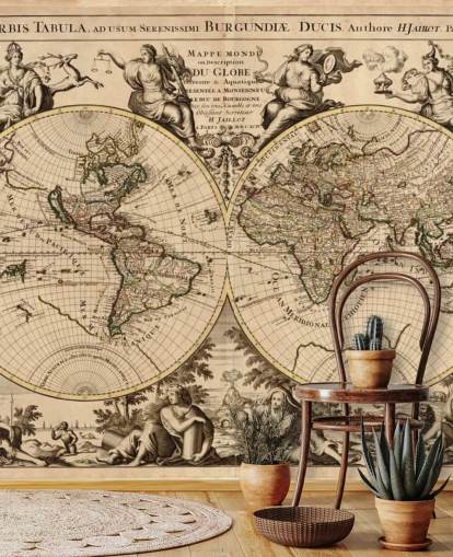 Papier peint mural vintage avec carte du monde