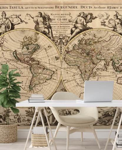 Papel pintado de pared con mapa del mundo vintage
