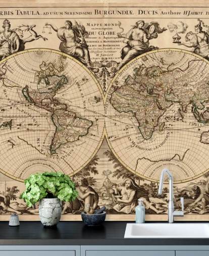 Carta da parati murale vintage con mappa del mondo Carta da parati murale vintage con mappa del mondo