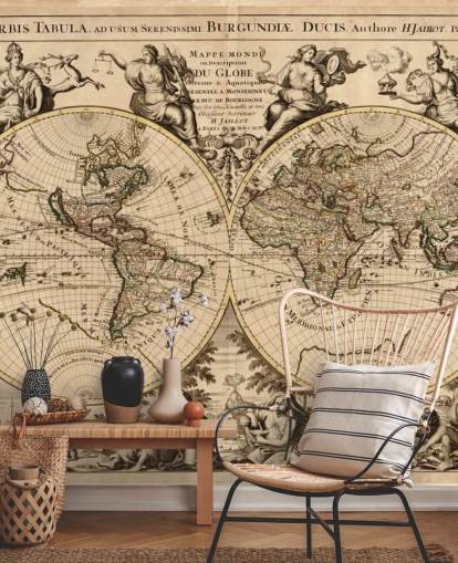 Vintage muurschildering met wereldkaart Vintage muurschildering met wereldkaart