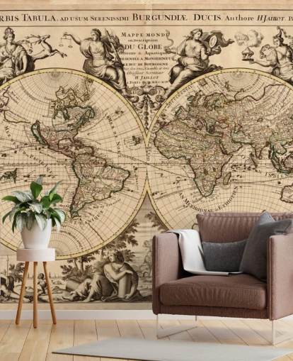 Papier peint mural vintage avec carte du monde